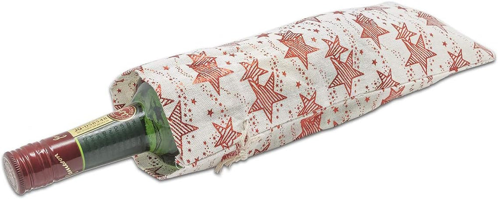 48-pack Muslin Cotton Canvas Wine Bottle Gift Bags w. Drawstring (Red Stars, ...