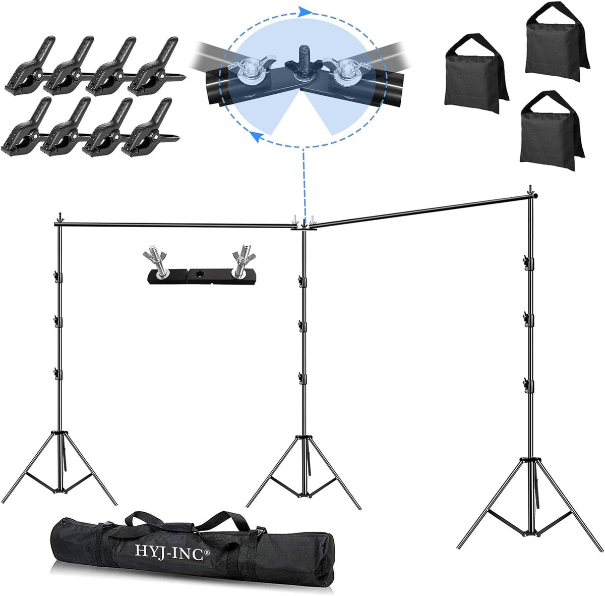 HYJ-INC Photo Video Studio 20ft (Wide) x 10ft (Tall) Heavy Duty Adjustable Width & Length Photography Backdrop Stand Background Support System Kit with Spring Clamps, Sandbags, Carry Bag