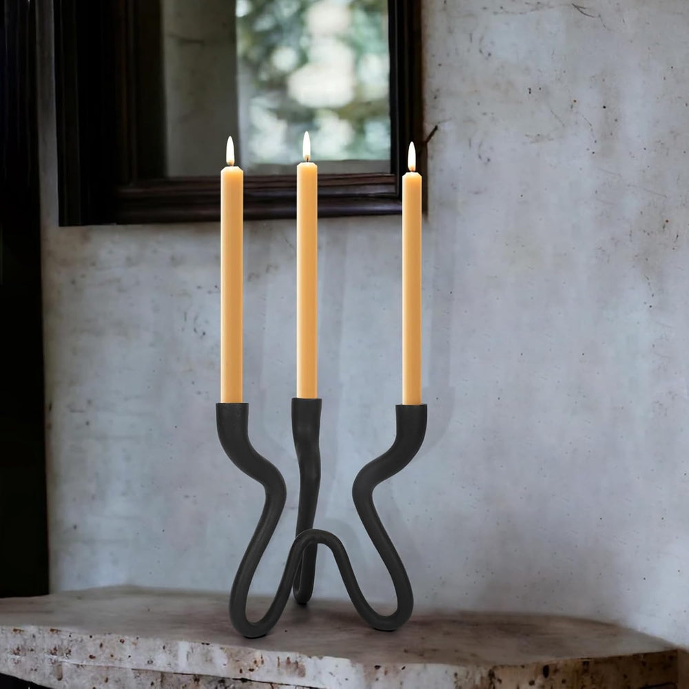 Triple Candle Holder Candelabra - Cast Iron Metal Taper Candlestick Stand wit...