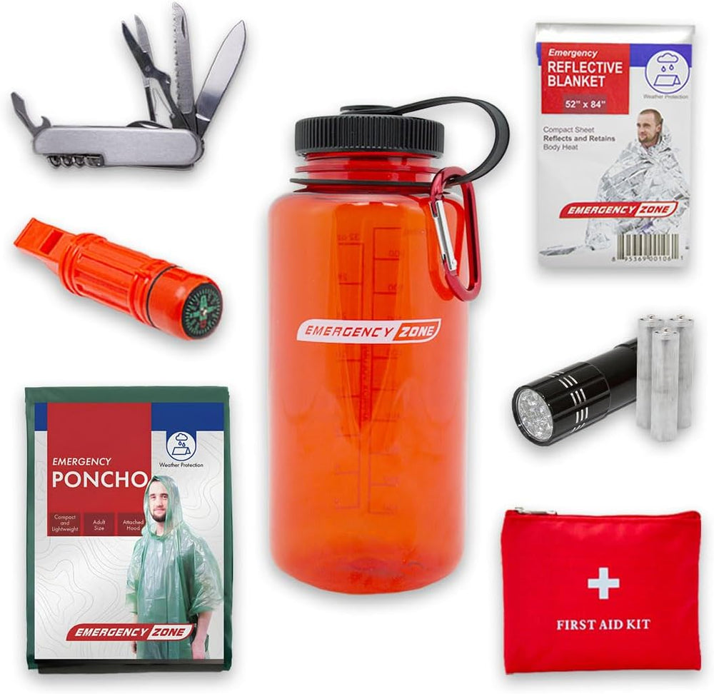Emergency Zone Basic Survival Bottle Kit | Compact Emergency Supplies Kit for...