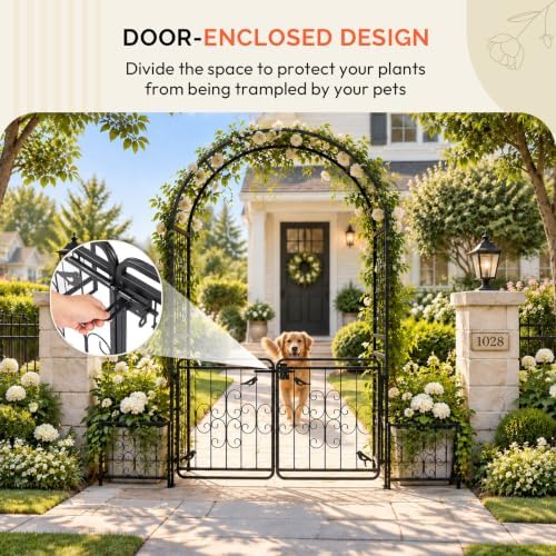 VINGLI Garden Arbor Arch with Gate and Planter Box, Wedding Arch Archway for ...