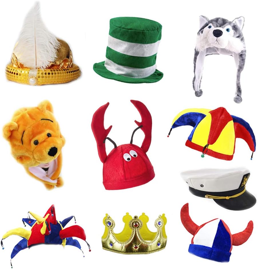 6 Novelty Party Hats, Funny Costume Hats for Photo Booth Props
