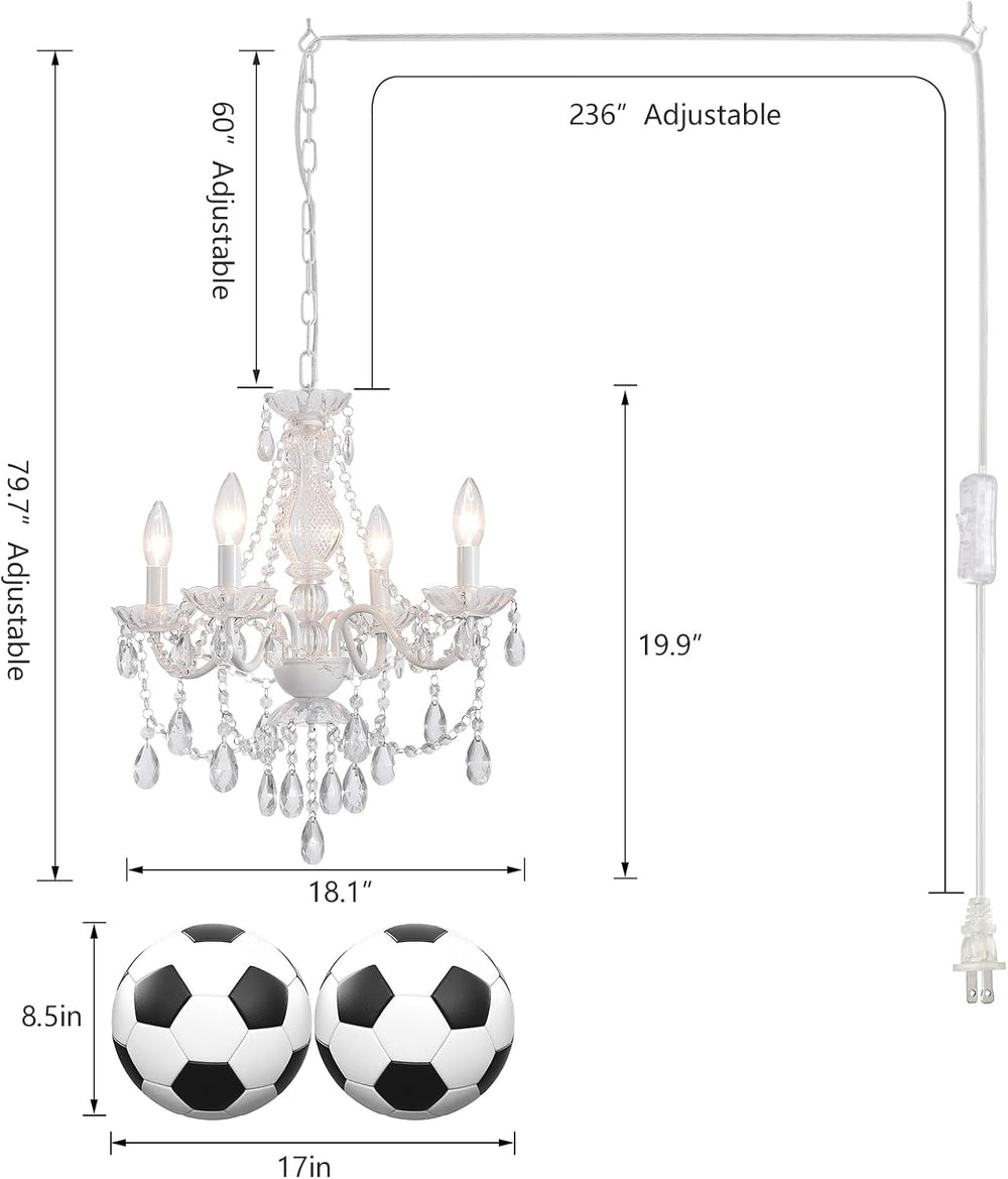 Plug in Crystal Ceramic White Chandelier, Glass Chandeliers,White crystal Han...