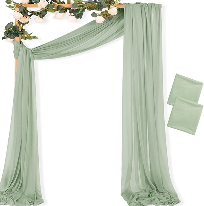 MLMC Sage Green Wedding Arch Draping Fabric 2 Panels 29" x 20 FT Extra Long Gauze Drapes Sheer Backdrop Curtains 6.6 Yards Outdoor Drapery Panels for Wedding Ceremony Party Ceiling Decoration