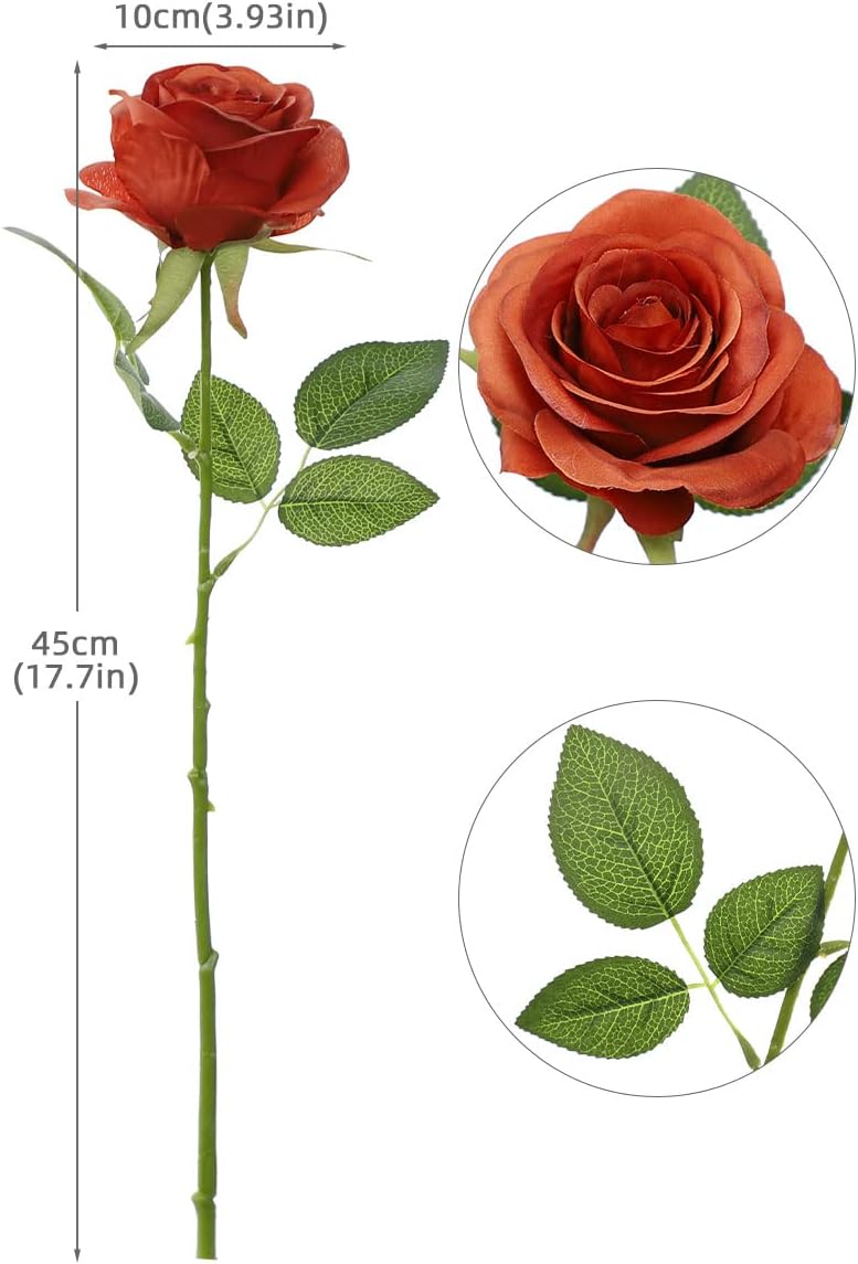 Artificial 50Pcs Burnt Orange Flowers Fake Roses Silk Artificial Flowers