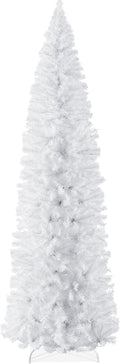 Best Choice Products White Pencil Christmas Tree 7.5ft Unlit Slim Decoration Without Lights, Skinny Premium Holiday Decor, Metal Stand, Easy Assembly