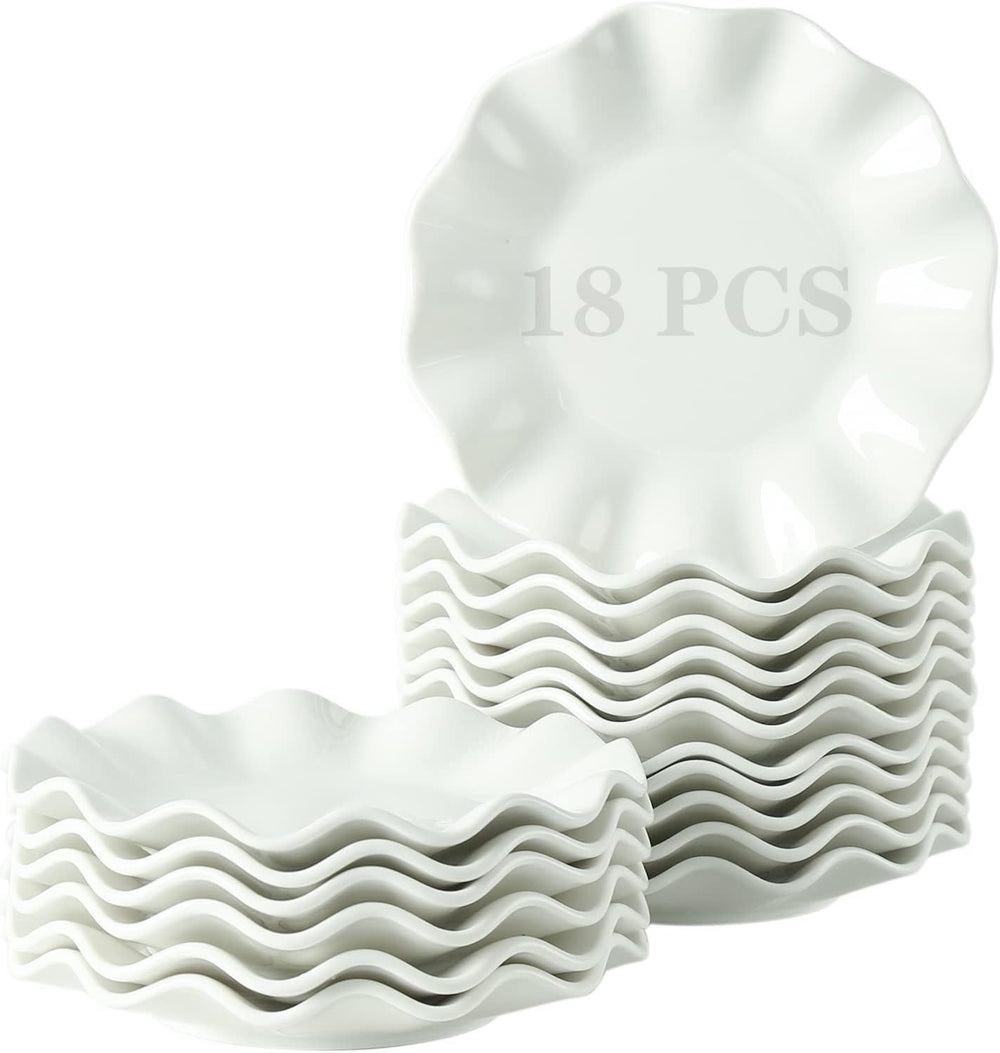 6 Inch Porcelain Appetizer Plates White Wave Rim Set of 18