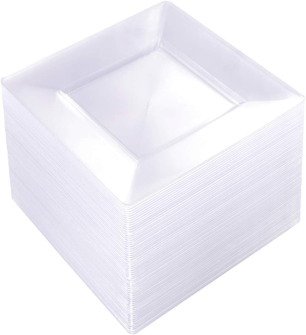 100PCS Clear Plastic Plates-6inch Square Disposable Plates- Small Appetizer P...