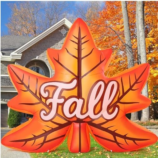GOOSH 8.6 FT Thanksgiving Inflatables Decorations Outdoor Blow Up Fall Maple Leaf Yard with Built-in LEDs for Harvest Festival Autumn Indoor Party Garden Lawn Decor