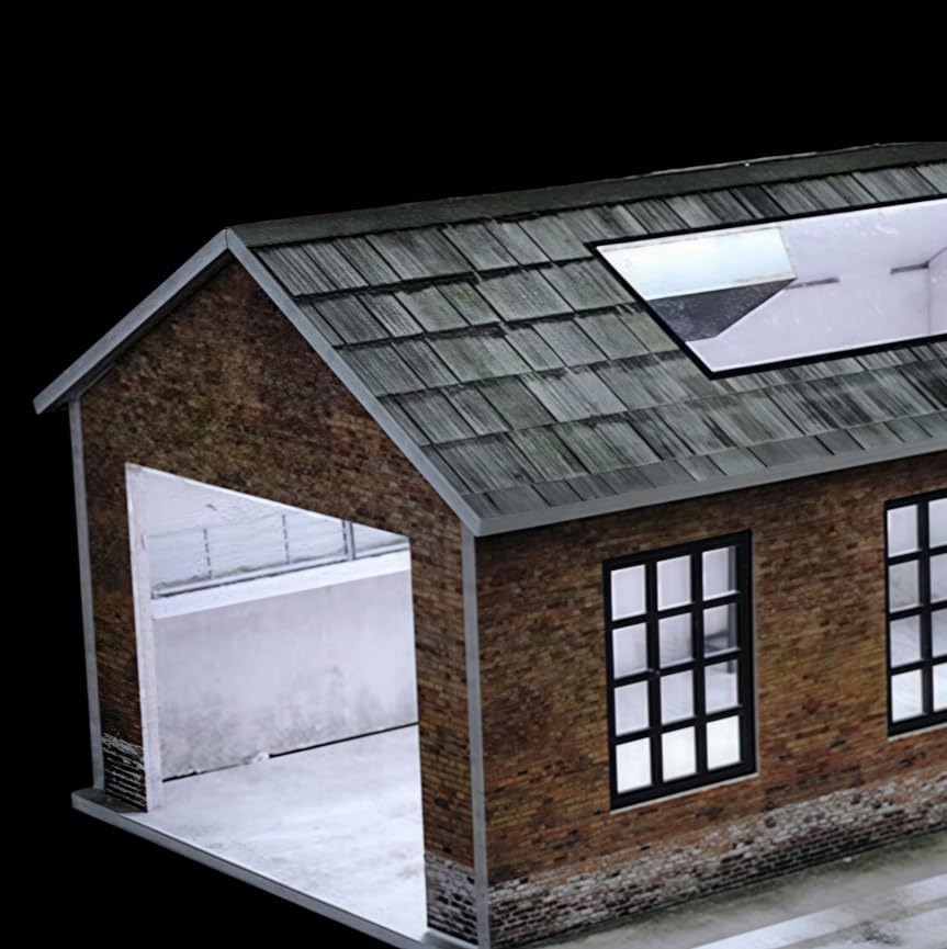 1/64 Diorama Old Factory Garage Model, LED Lighting Workshop Parking Lot Scene Display Case, Diecast Model Cars Parking Lot Building, American Diorama (Dilapidated Factory)