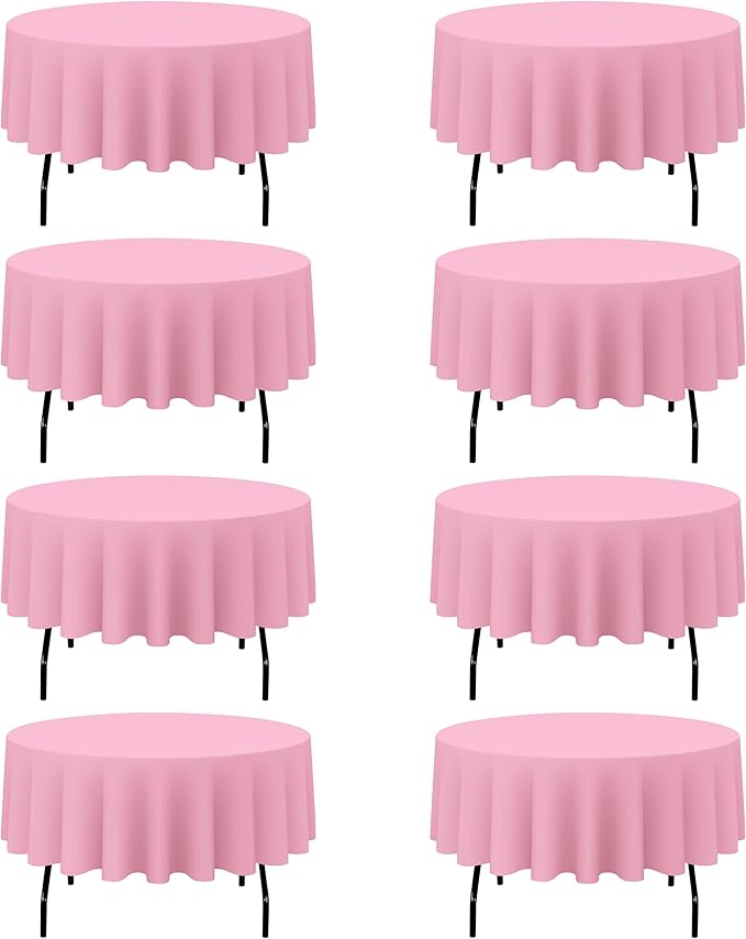 BRILLMAX 8 Pack Pink Round Tablecloths 90 Inch - Circle Bulk Linen Polyester Fabric Washable Table Cloth Cover for Wedding Reception Banquet Birthday Party Buffet Restaurant