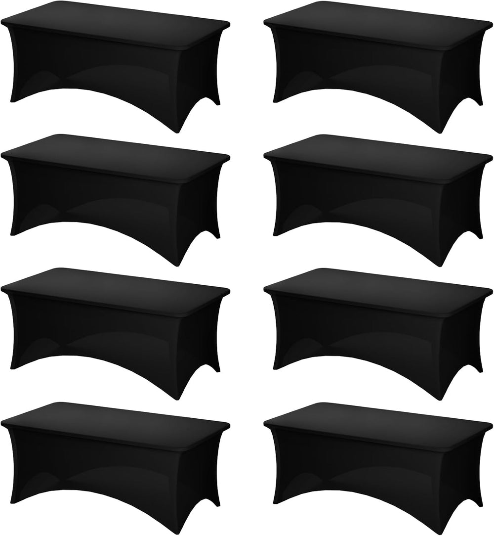 Fixwal 8 Pack 6FT Black Tablecloth Rectangle Spandex Fitted Table Cover