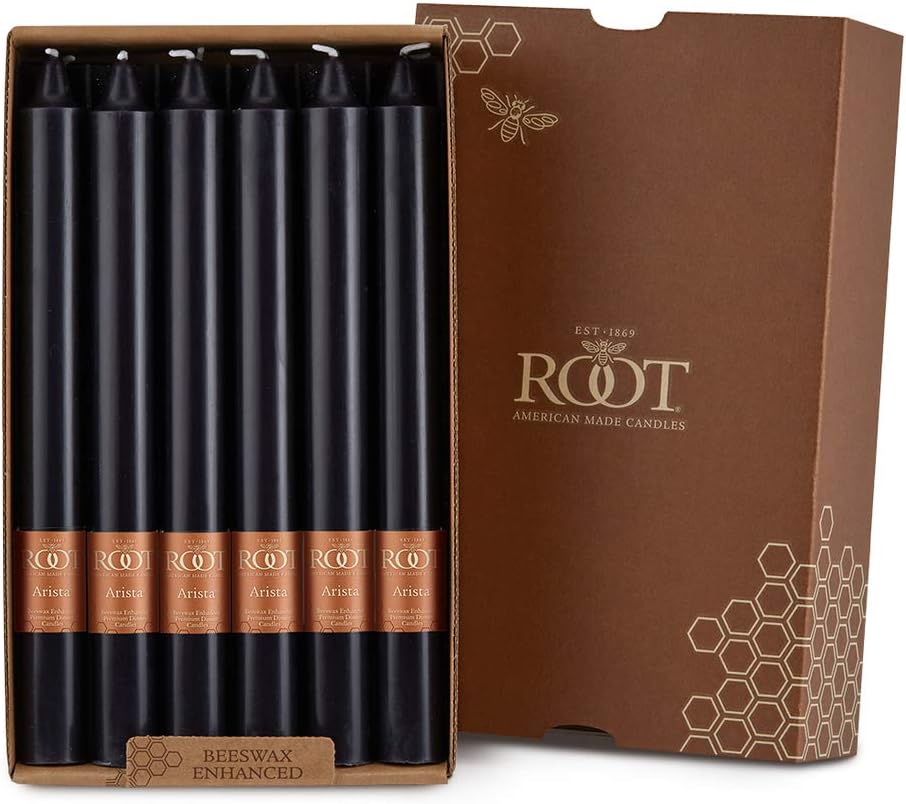 Root Candles Unscented Smooth Arista Candles, 9", Black, 12-Count