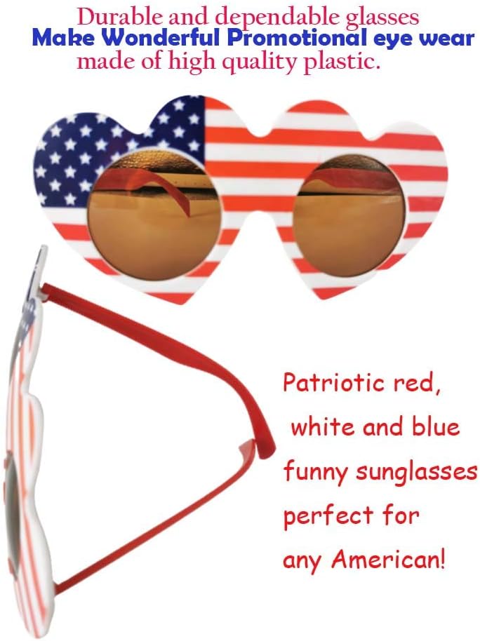 12 American Flag Party Glasses, USA Patriotic Sunglasses Photo Booth Props