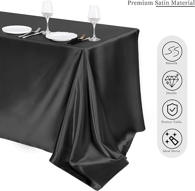 TURSTIN 4 Packs Black Satin Tablecloth 102 x 58 Inch Overlay Satin Table Cover Rectangle Bright Silk Tablecloth Smooth Fabric Table Decoration for Wedding Banquet Party Events