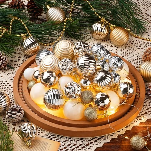 Lunmon 72 Pcs Christmas Ball Ornaments Bulk Champagne Gold Silver White