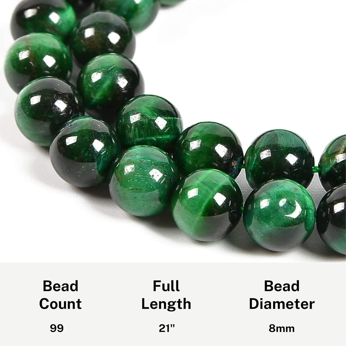 premium muslim prayer beads, 8mm green tiger eye, close-up detail