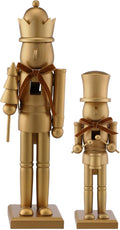 Weysat 2 Pcs Neutral Christmas Nutcracker Figure 10" 15" Gold Wooden