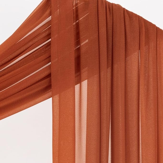Socomi Terracotta Sheer Wedding Decor Fall Draping Fabric 29" x 20Ft 4 Panels Arch Outdoor Curtain Drapes Extra Long for Bridal Baby Shower Birthday Party Decor