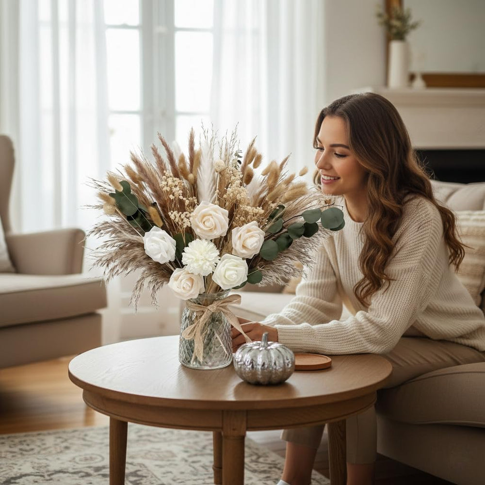 Indoor Artificial Dried Flowers with Vase Pampas Grass Bouquet