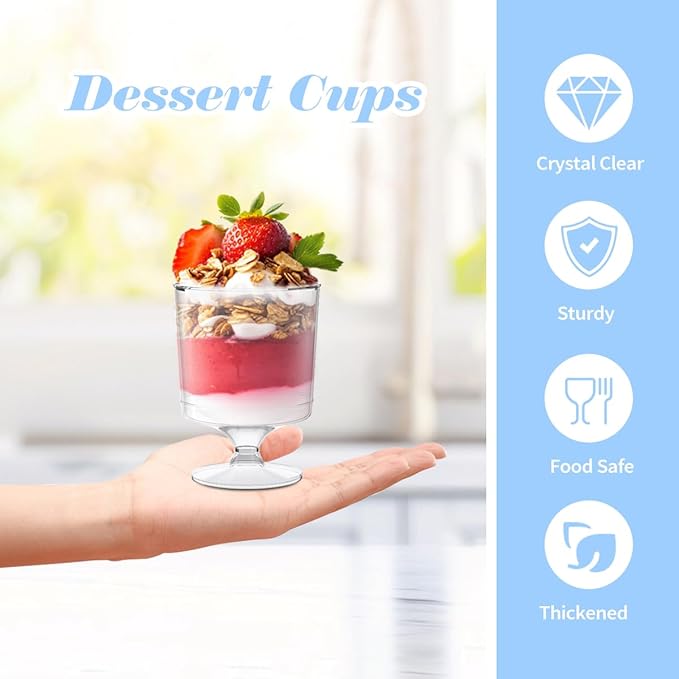 200 Pack Dessert Cups with Spoons,5Oz Clear Plastic Parfait Cup,Disposable Appetizer Cups Mini Shooter Cups for Fruit Ice Cream Mousse Pudding and Party