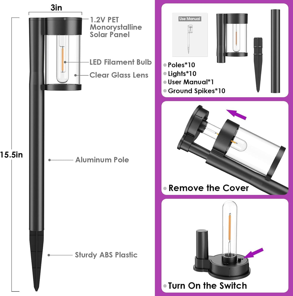 Mancra 10 Pack Solar Pathway Lights Outdoor, Solar Halloween Lights Purple LE...