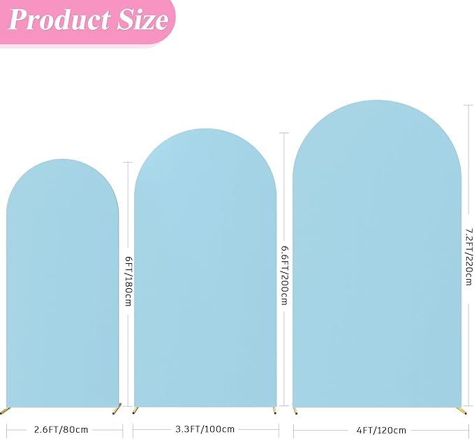 Fomcet Wedding Arch Cover 7.2FT, 6.6FT, 6FT Dusty Blue Spandex Fitted Fabric Backdrop Set of 3 Round Top Chiara Arch Backdrop Stands Covers for Wedding Ceremony Birthday Party Baby Shower Decor