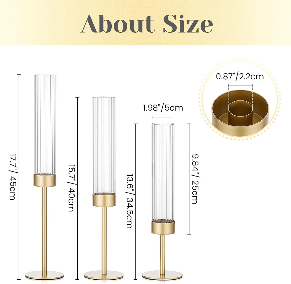 Hewory Gold Hurricane Candle Holder: 3PCS Candlestick Holders for Decor