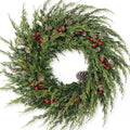 24" Artificial Christmas Cedar Wreath with Berry for Front Door Decoration