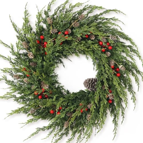 24" Artificial Christmas Cedar Wreath with Berry for Front Door Decoration