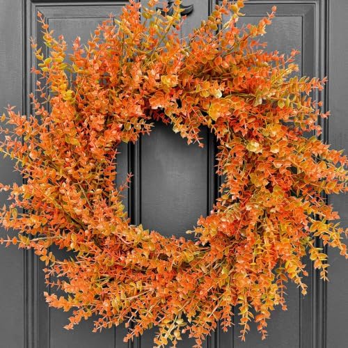 26" Autumn Fall Wreath with Orange Eucalyptus Leaf for Front Door/Outdoor