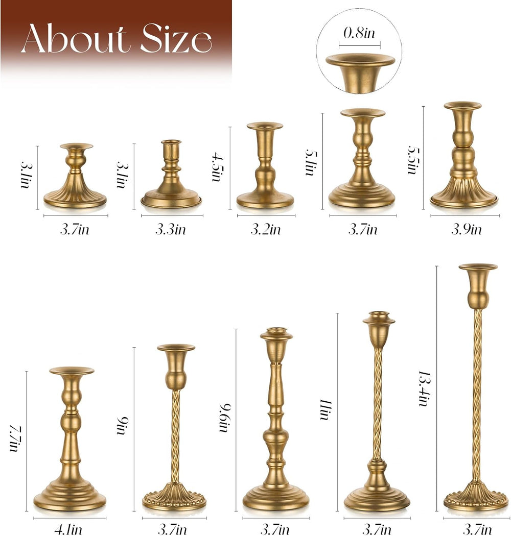 Candeldo Gold Candle Holders Set of 10, Table Centerpiece, Wedding Decor