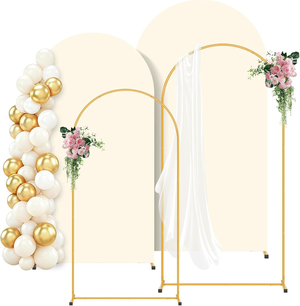Metal Arch Backdrop Stand and Cream Cover Set of 2 (6FT/7.2FT)
