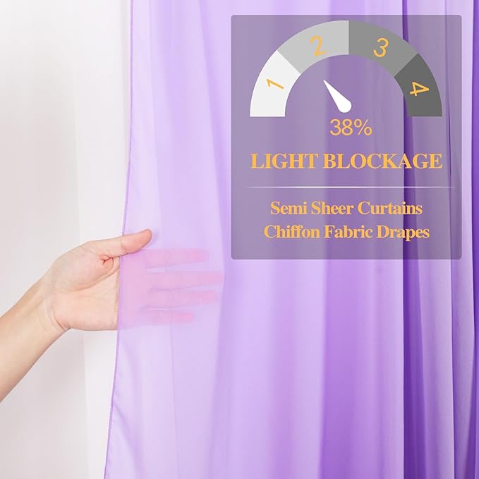 DUOBAO Lavender Wedding Backdrop Curtain Panels Photography Backdrops Drape 2-Pack 58"x96" Light Purple Sheer Chiffon Drapes for Ceremony Living Room Window Decor