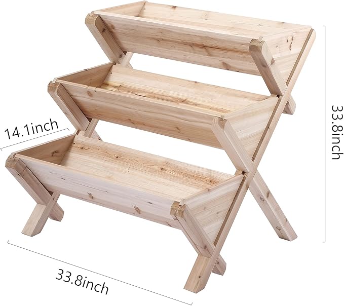 3 Tiers Wooden Vertical Raised Garden Bed with Legs,Planter Raised Beds Kit for Flowers Herbs Vegetables, Natural