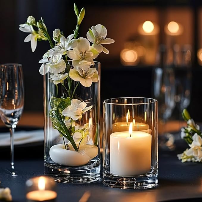 Glass Cylinder Vase Set of 18 for Centerpieces, 4,4.7,6 inch Tall Clear Vase Bulk Floating Candle Holder for Wedding Table Home Décor and Party