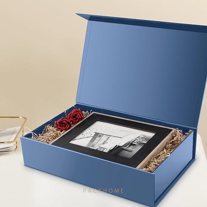 PACKHOME Extra Large Gift Box 17.5x11.3x4.3 Inches, Sturdy Shirt Box with Magnetic Lid for Clothes and Large Gifts (Glossy Blue)