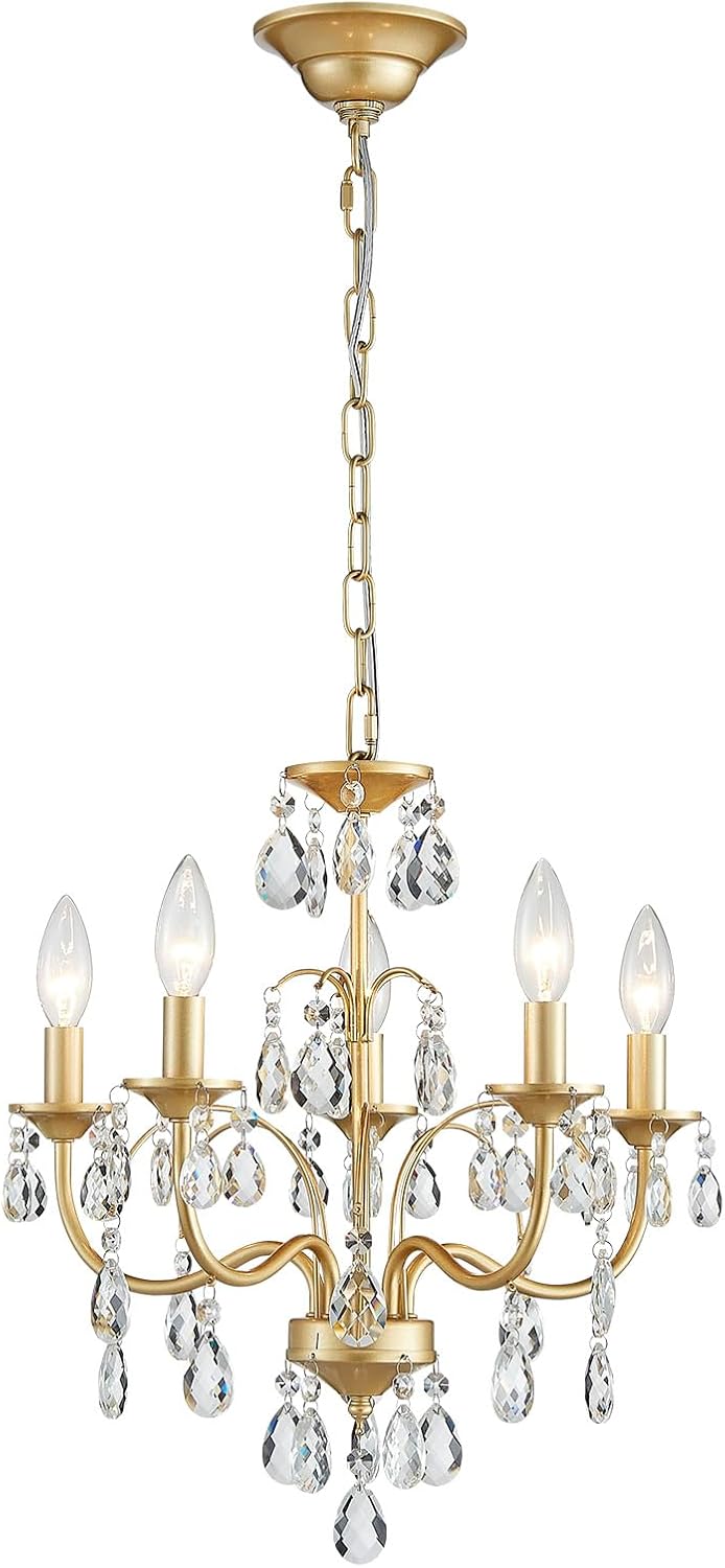 Small Crystal Chandelier, 5-Light Modern Chandeliers for Dining Room Light Fi...