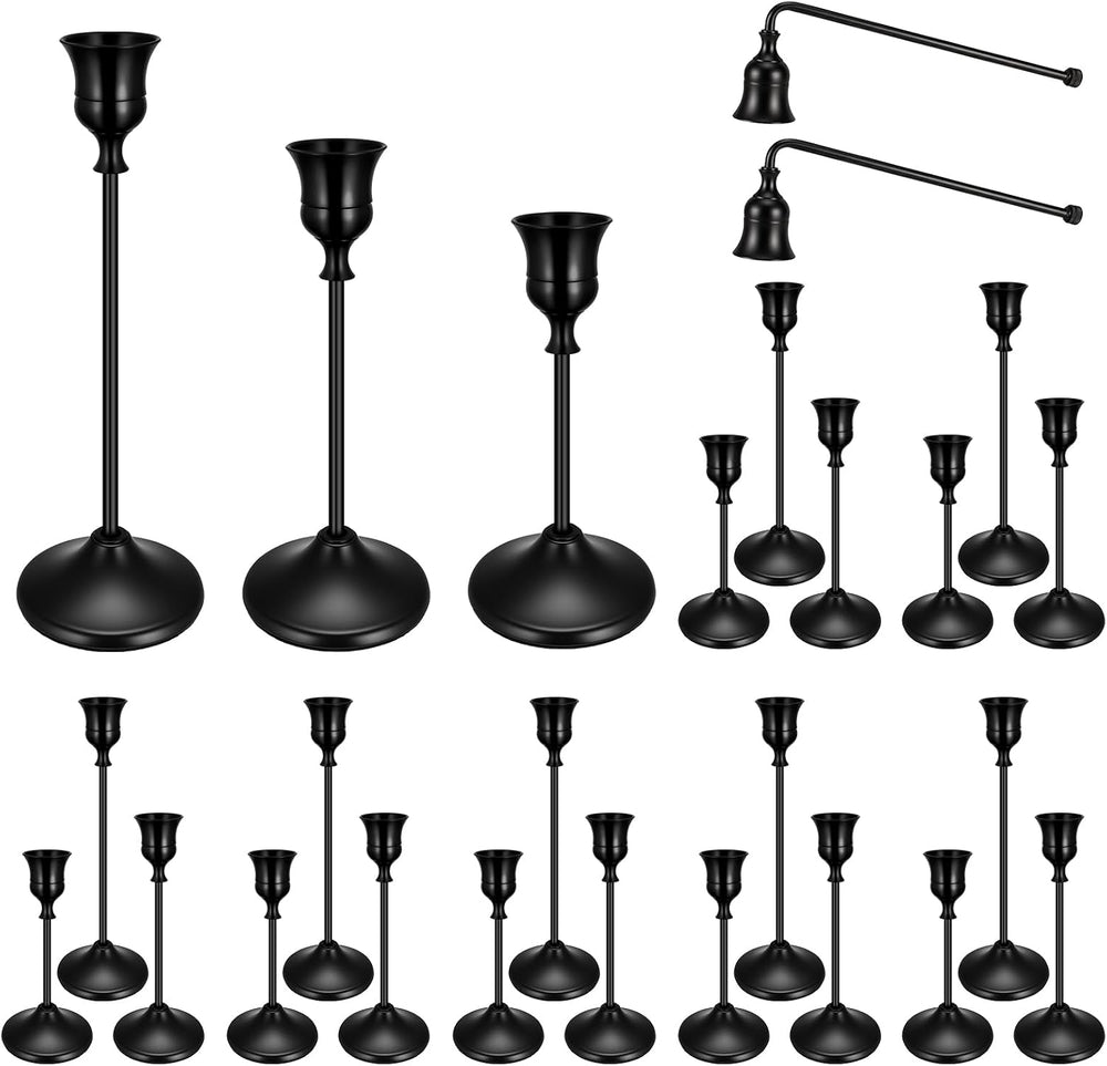 24PCS Brass Black Taper Candle Holders Set, Vintage Candlestick Holders