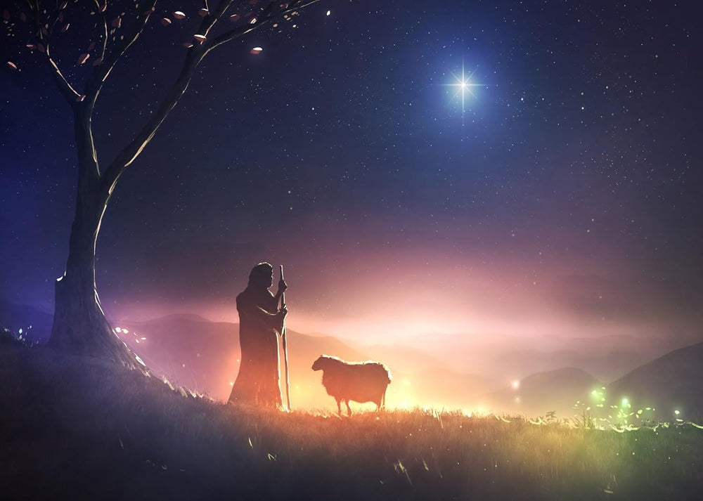 BELECO 12x10ft Fabric Bible Scene Shepherd and Sheep Backdrop Star of Bethleh...