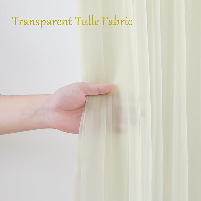 20x10 Ivory Tulle Backdrop Curtains for Parties, Sheer Backdrop Curtain Wedding Photo Background Drapes for Baby Shower Photography Birthday Party