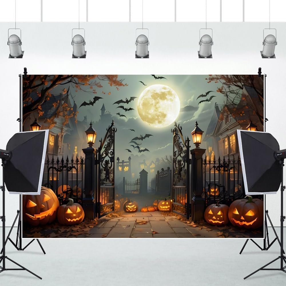 20x10ft Halloween Backdrop for Halloween Party Decorations Scary Full Moon Ni...