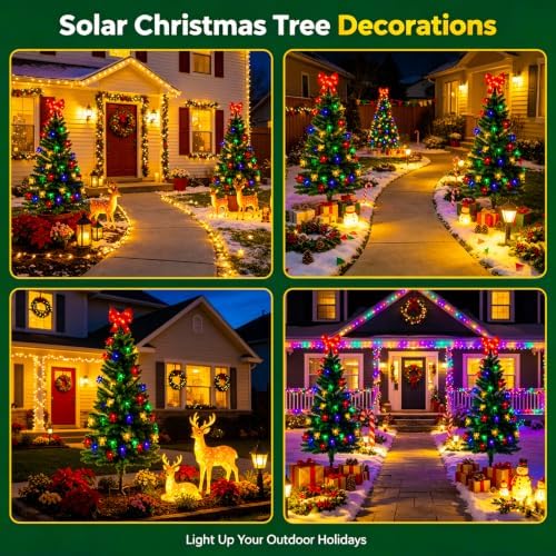 4FT Solar Christmas Tree with Bow Lights for Outdoor Christmas Decorations