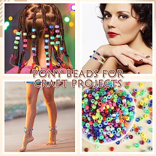 Jexine 10500 Pcs Bulk Plastic Pony Beads for Craft,Round,Mixed Color