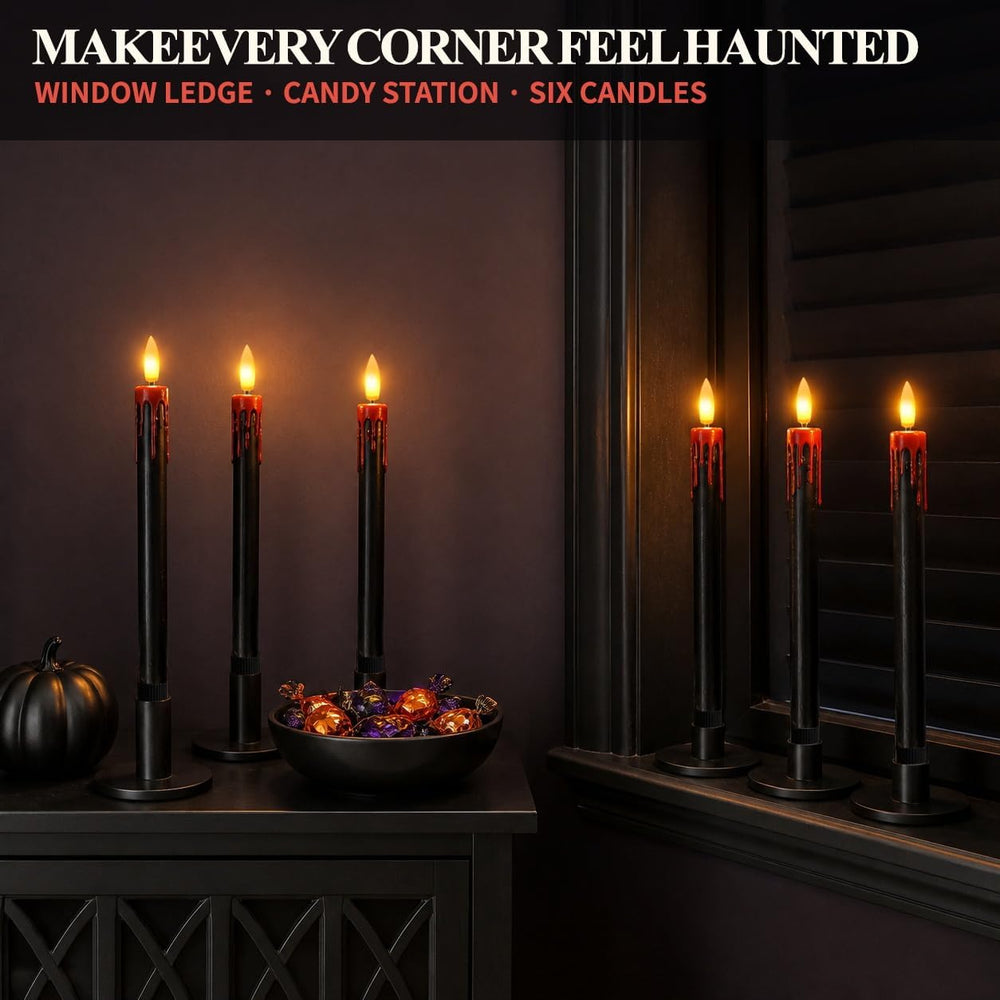 Patiphan Rechargeable Halloween Flameless Taper Candles with Remote, 6 Pcs
