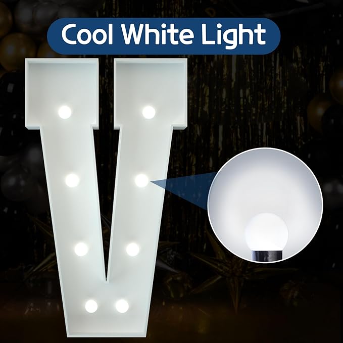 Marquee Letters 3 Feet Tall Large Light Up Letters Baby Shower Decorations Wedding Engagement Proposal White Party Decorations Marry Me Sign Big Cardboard Backdrop V