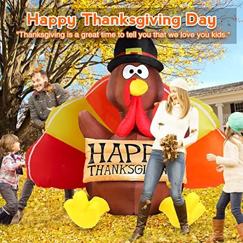 Danxilu 6 FT Thanksgiving Inflatables Turkey Outdoor Decorations with LEDs