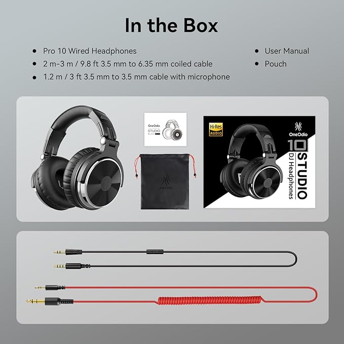OneOdio Wired Over Ear Headphones Hi-Res Studio Monitor & Mixing DJ Stereo Headsets with 50mm Drivers and 1/4 to 3.5mm Jack for AMP Computer Recording Podcast Keyboard Guitar Laptop - Black