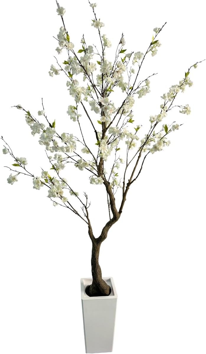 6.7FT White Cherry Blossom Tree with Planter, Indoor Outdoor Decor