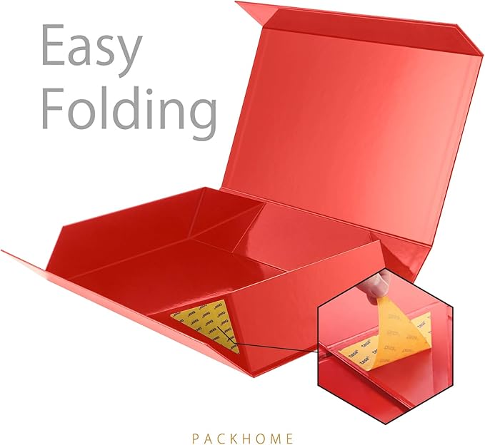 PACKHOME Extra Large Gift Box 17.5x11.3x4.3 Inches, Sturdy Shirt Box with Magnetic Lid for Clothes and Large Gifts (Glossy Red)